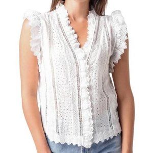 FRAME NWT Lauren Eyelet Flutter Sleeve V-Neck Ruffle Blouse